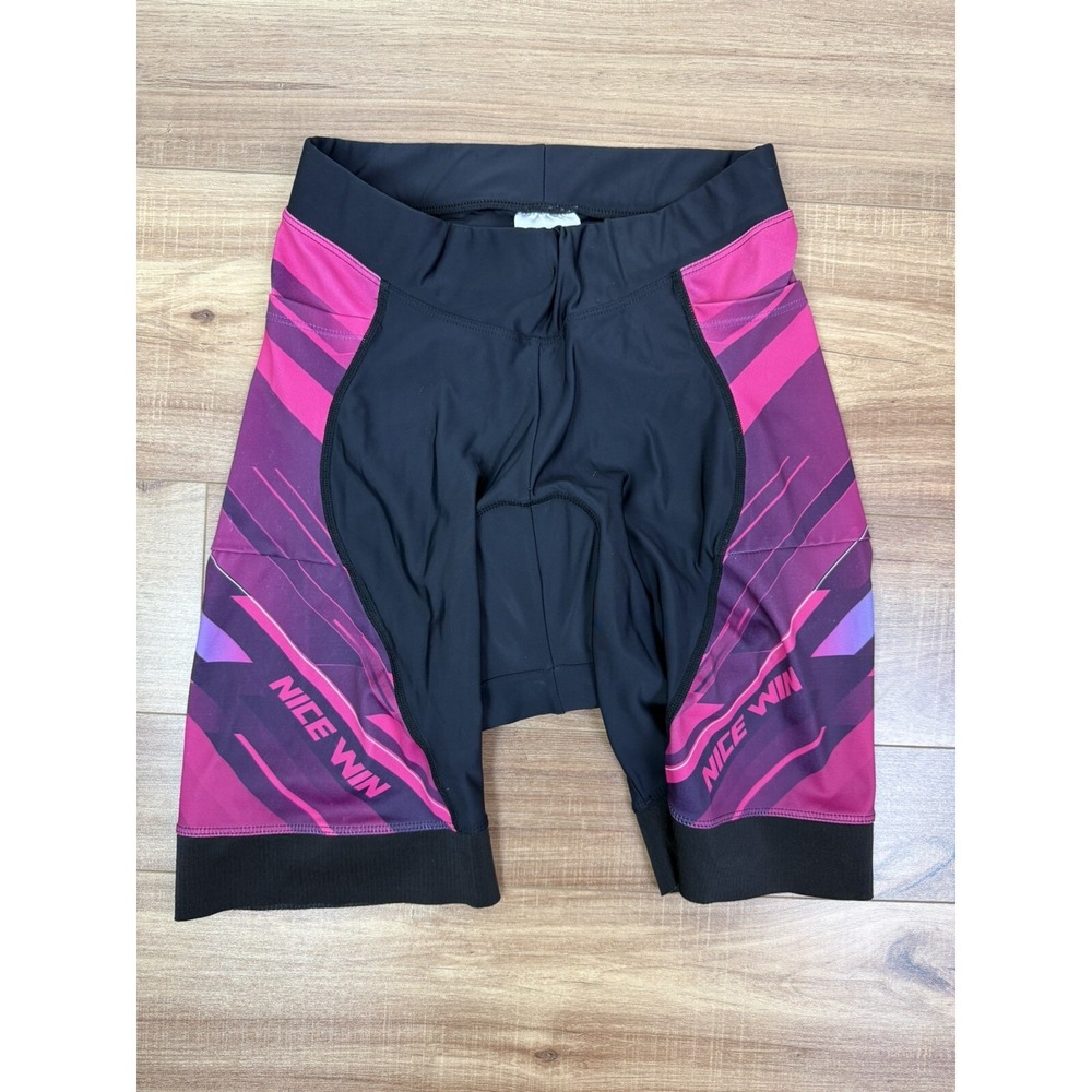 Nice Win Cycling Short Womens Large Black Pink Padded Nylon Spandex Blend Pocket